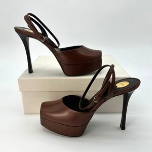 Saint Laurent La Scandale Platform Sandal Size 39.5 EU, 9.5 US Calf Leather‎ NEW